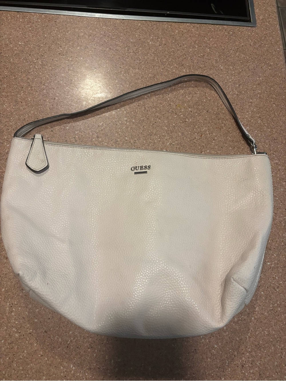 GUESS Cream Pebble-Textured Shoulder Bag